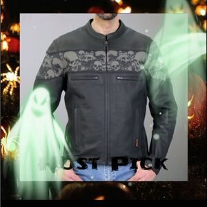 Men's Reflective Skull Leather Biker Jacket